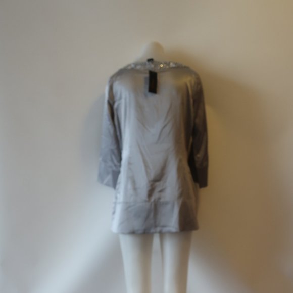 NWT Womens BCBGMaxazria Silver Satin Rhinestone V-Neck Tunic Top M * - Picture 10 of 12